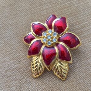 Ponsetia Red and Gold Leaf Brooch